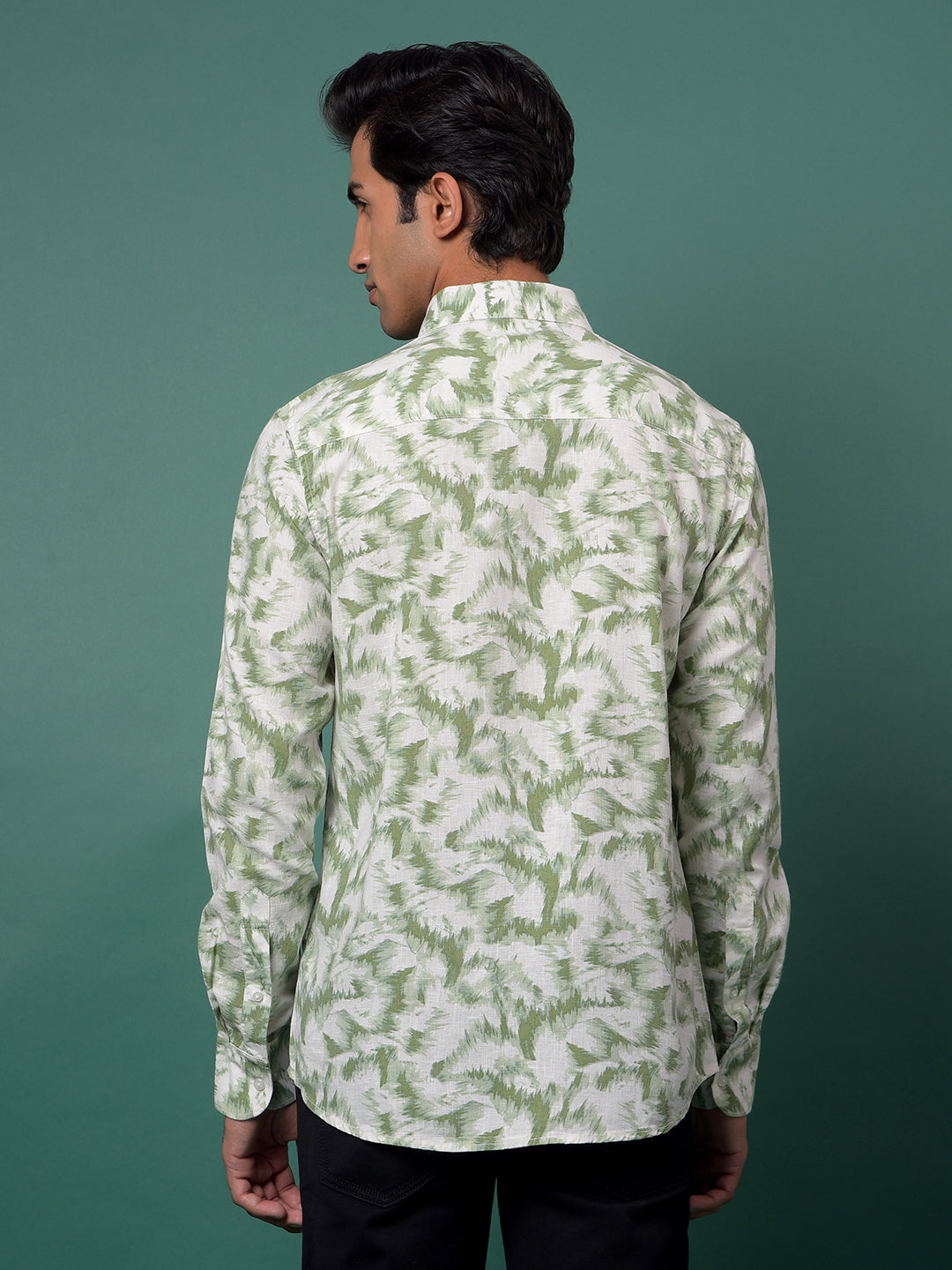 Green Printed Linen Shirt-Men Shirts-Crimsoune Club
