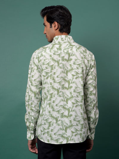 Green Printed Linen Shirt-Men Shirts-Crimsoune Club