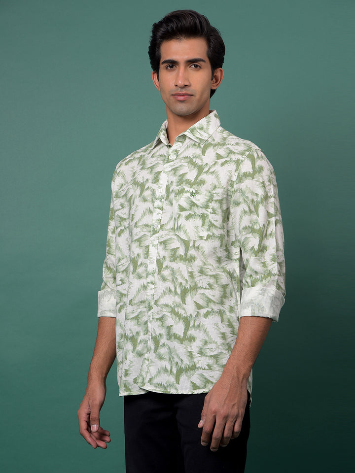 Green Printed Linen Shirt-Men Shirts-Crimsoune Club