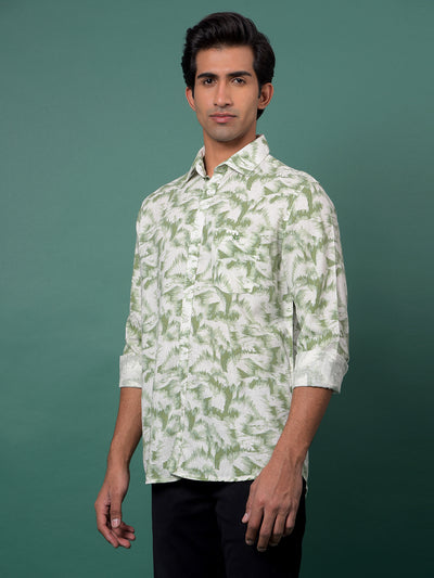 Green Printed Linen Shirt-Men Shirts-Crimsoune Club