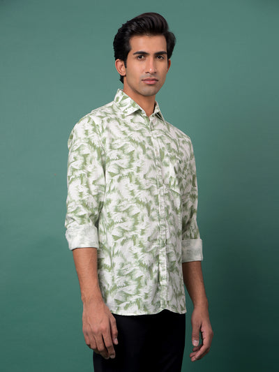 Green Printed Linen Shirt-Men Shirts-Crimsoune Club