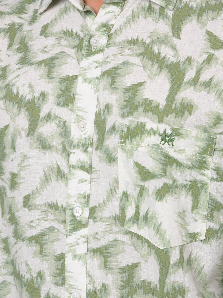 Green Printed Linen Shirt-Men Shirts-Crimsoune Club