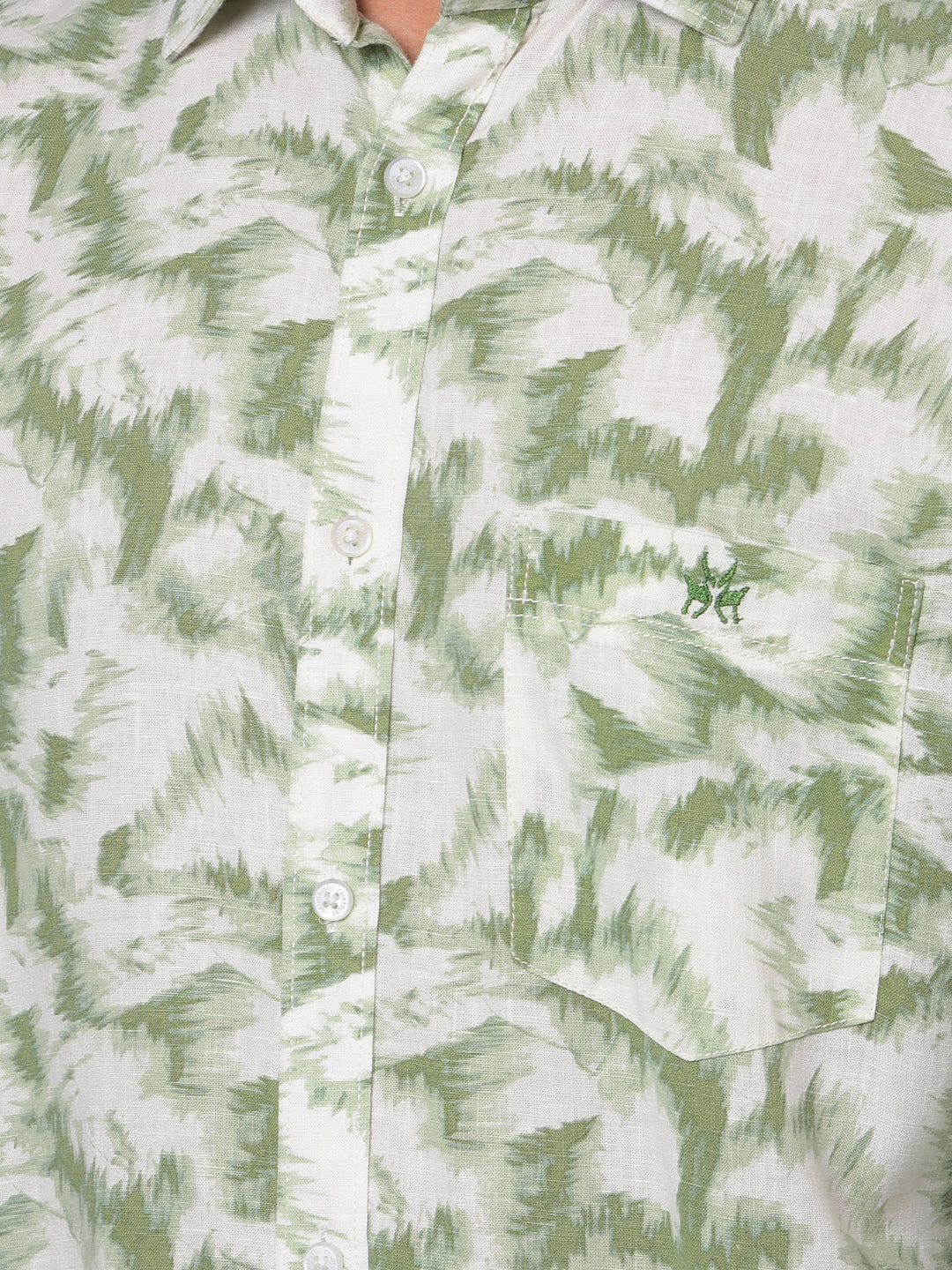 Green Printed Linen Shirt-Men Shirts-Crimsoune Club