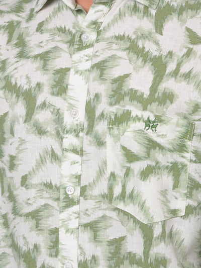 Green Printed Linen Shirt-Men Shirts-Crimsoune Club