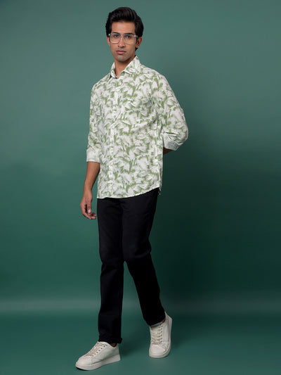 Green Printed Linen Shirt-Men Shirts-Crimsoune Club