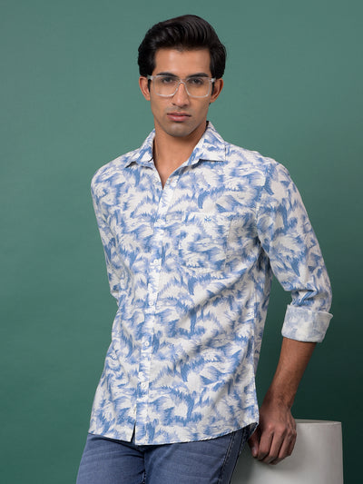 Blue Printed Linen Shirt-Men Shirts-Crimsoune Club