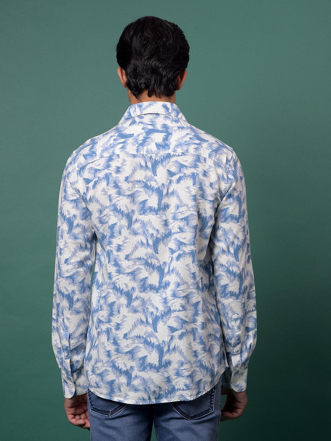 Blue Printed Linen Shirt-Men Shirts-Crimsoune Club