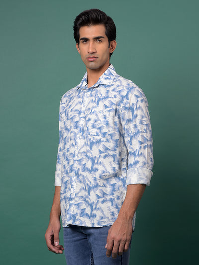 Blue Printed Linen Shirt-Men Shirts-Crimsoune Club