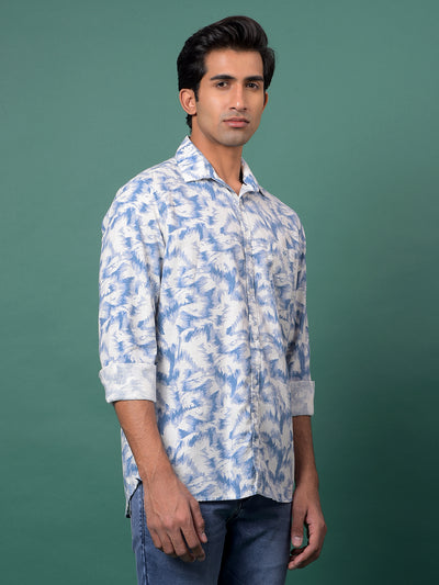 Blue Printed Linen Shirt-Men Shirts-Crimsoune Club