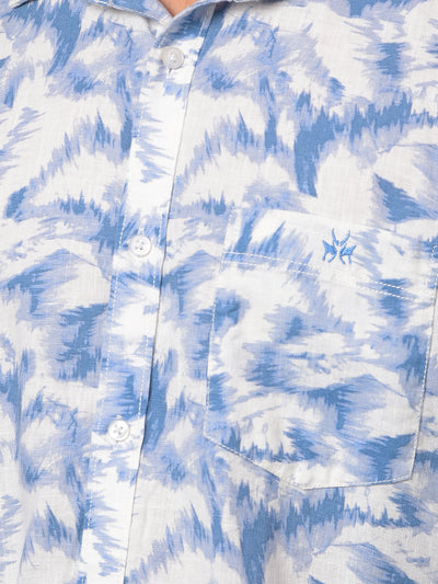 Blue Printed Linen Shirt-Men Shirts-Crimsoune Club