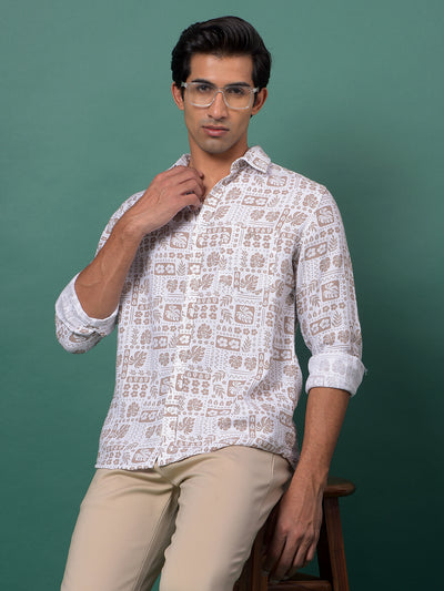 Brown Floral Print Shirt-Men Shirts-Crimsoune Club