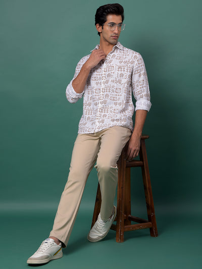 Brown Floral Print Shirt-Men Shirts-Crimsoune Club