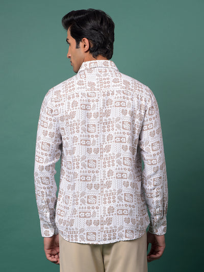 Brown Floral Print Shirt-Men Shirts-Crimsoune Club