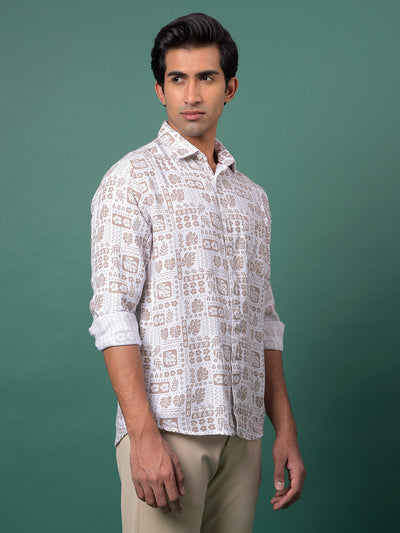 Brown Floral Print Shirt-Men Shirts-Crimsoune Club