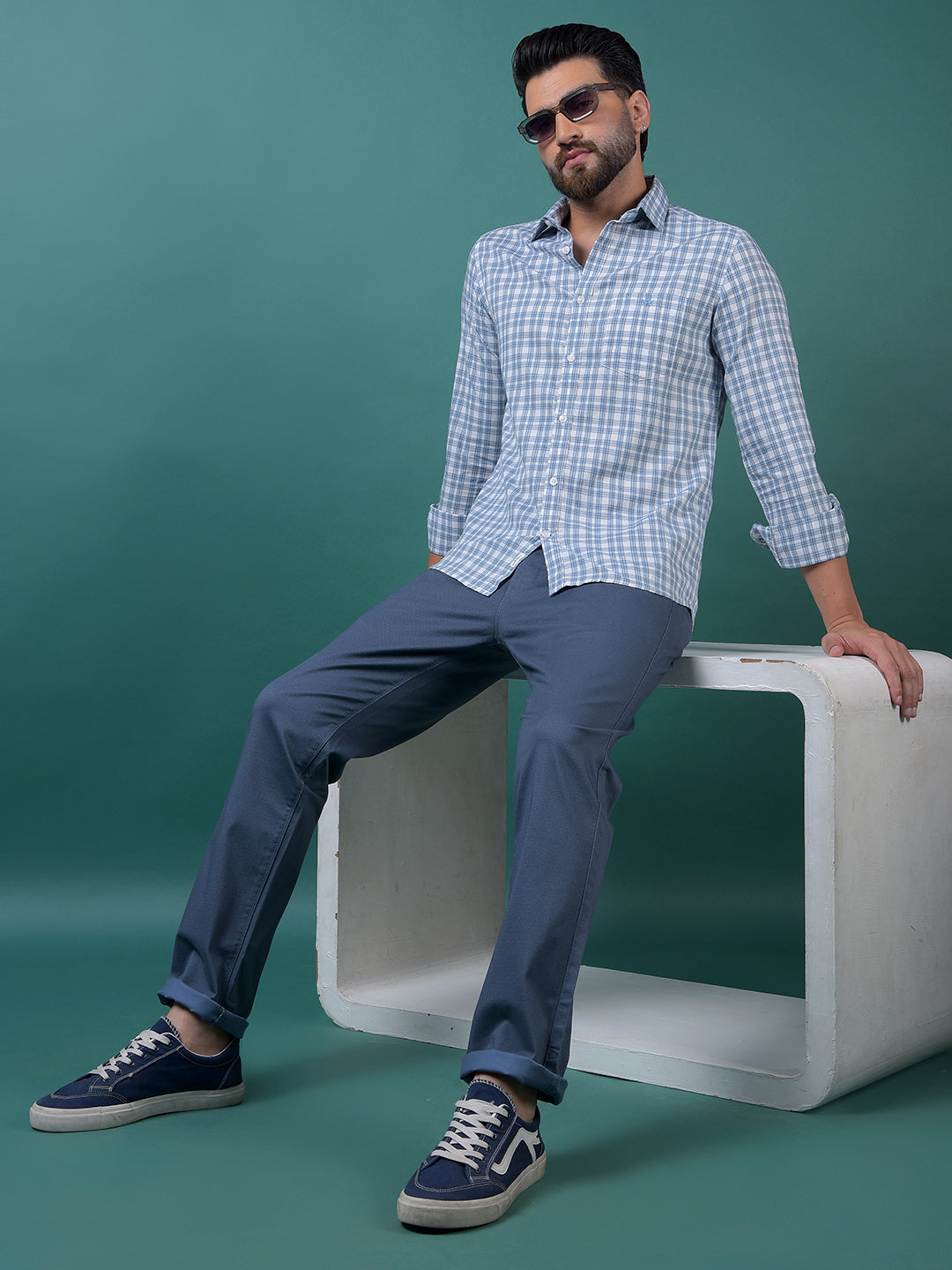 Blue Checked Shirt-Men Shirts-Crimsoune Club