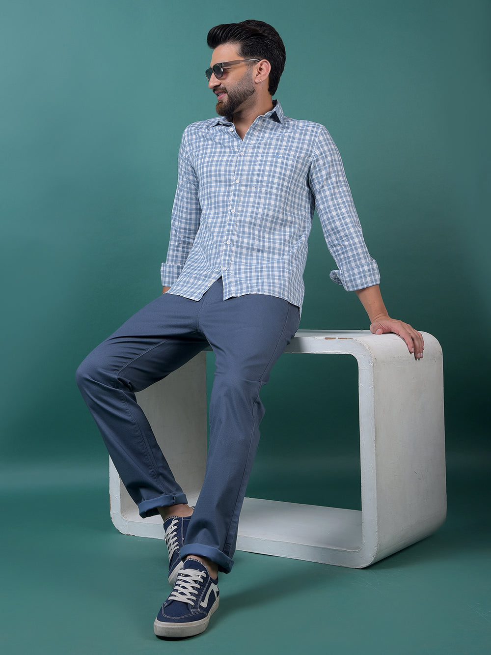Blue Checked Shirt-Men Shirts-Crimsoune Club