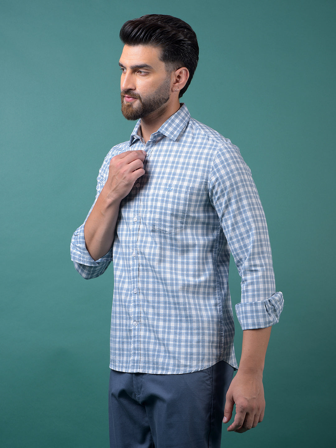Blue Checked Shirt-Men Shirts-Crimsoune Club