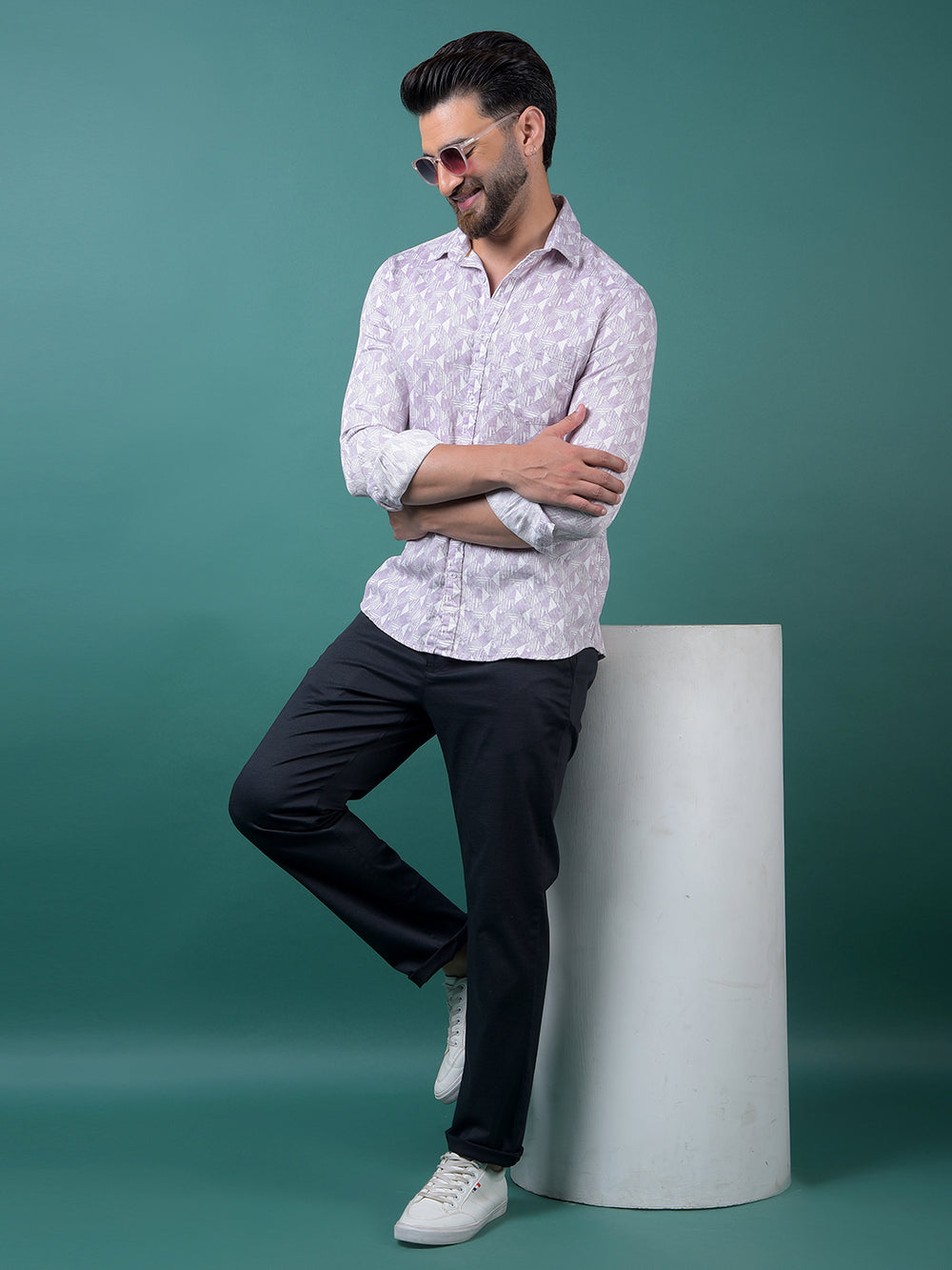 Purple Printed 100% Cotton Shirt-Men Shirts-Crimsoune Club