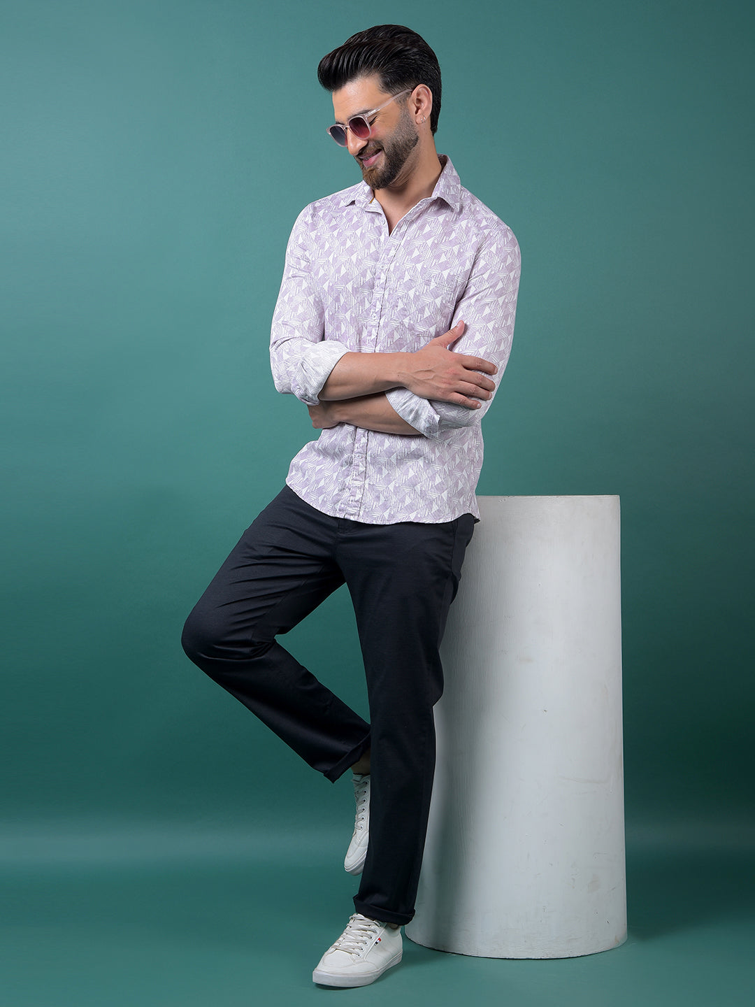 Purple Printed 100% Cotton Shirt-Men Shirts-Crimsoune Club
