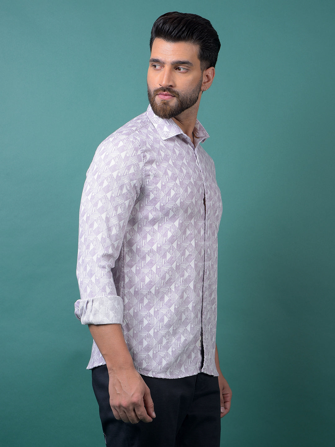 Purple Printed 100% Cotton Shirt-Men Shirts-Crimsoune Club