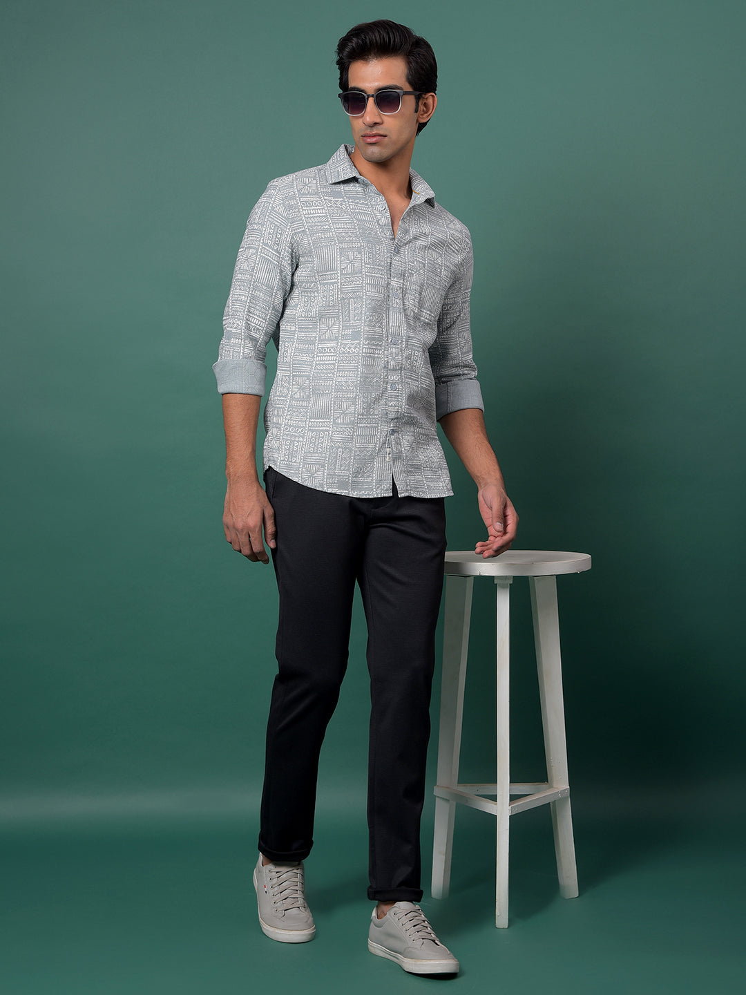 Green Printed 100% Cotton Shirt-Men Shirts-Crimsoune Club