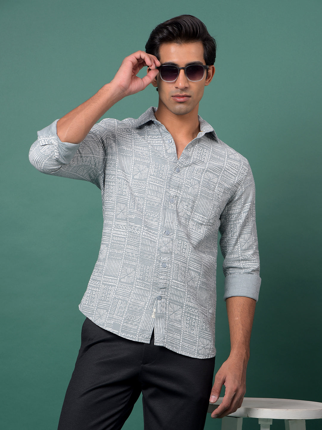 Green Printed 100% Cotton Shirt-Men Shirts-Crimsoune Club