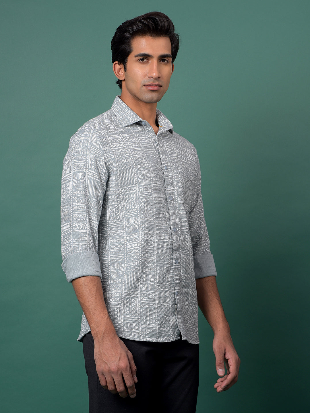 Green Printed 100% Cotton Shirt-Men Shirts-Crimsoune Club