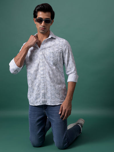 Grey Floral Print Shirt-Men Shirts-Crimsoune Club