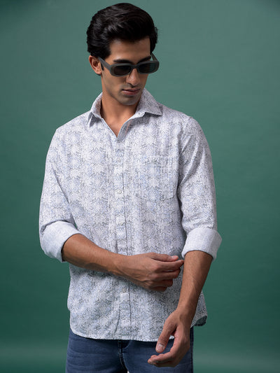 Grey Floral Print Shirt-Men Shirts-Crimsoune Club