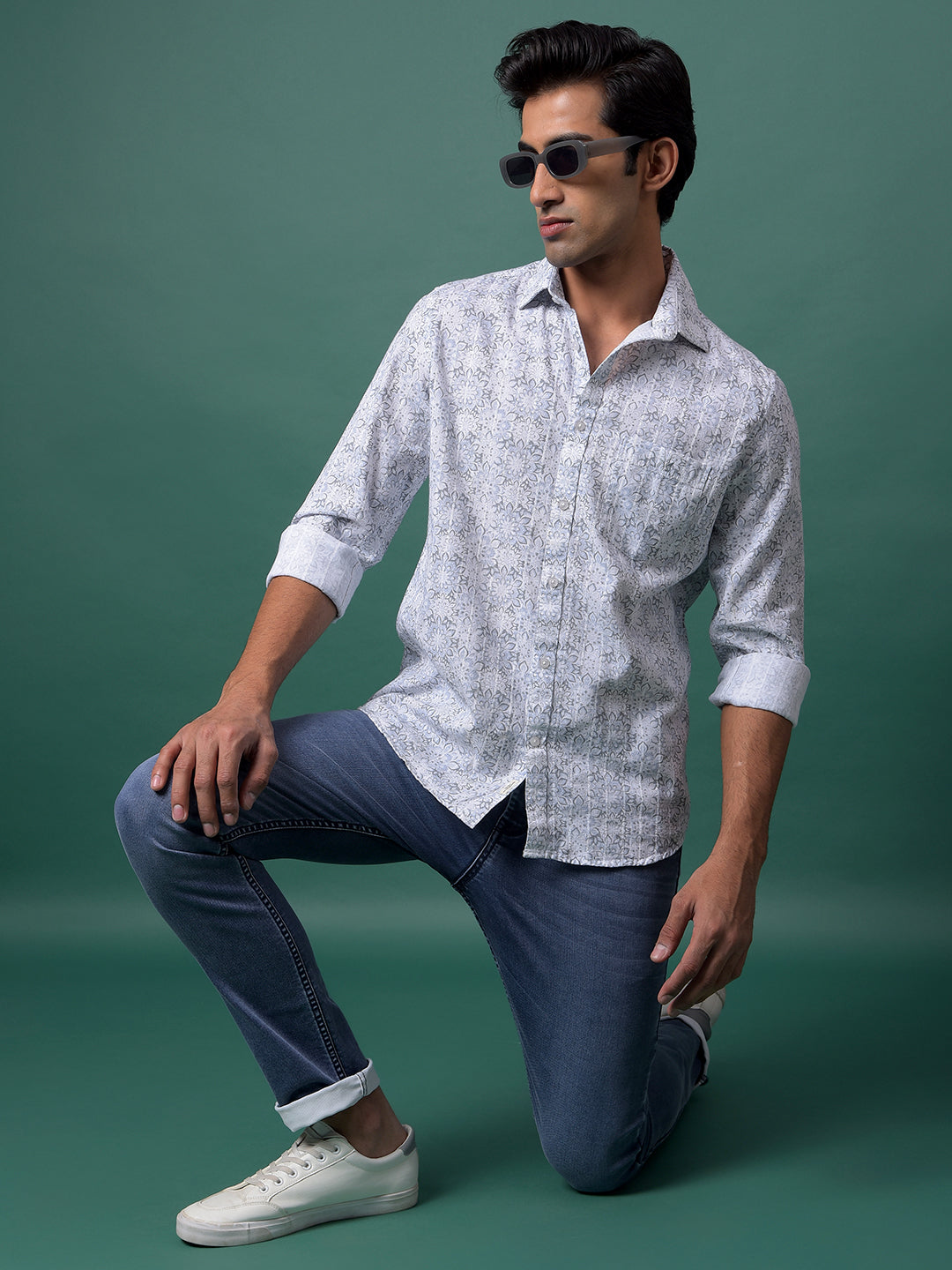 Grey Floral Print Shirt-Men Shirts-Crimsoune Club