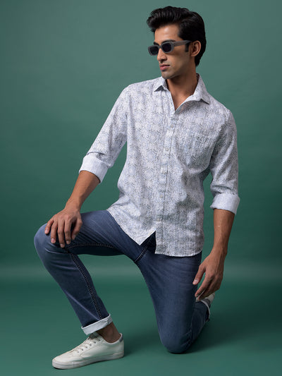 Grey Floral Print Shirt-Men Shirts-Crimsoune Club