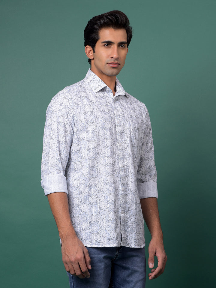 Grey Floral Print Shirt-Men Shirts-Crimsoune Club