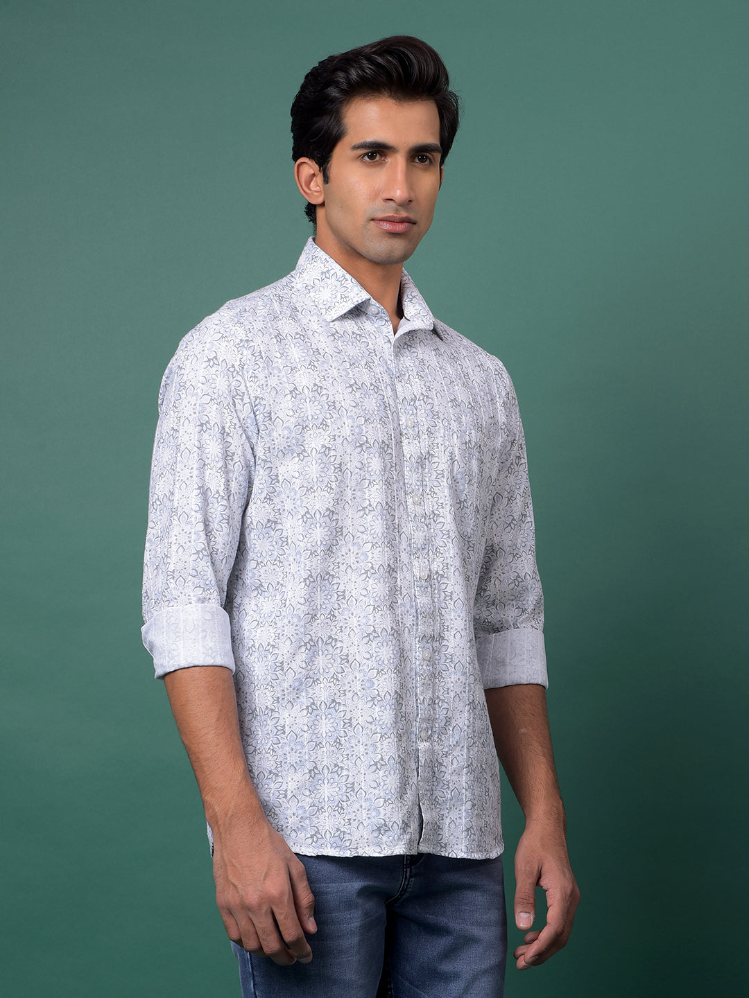 Grey Floral Print Shirt-Men Shirts-Crimsoune Club