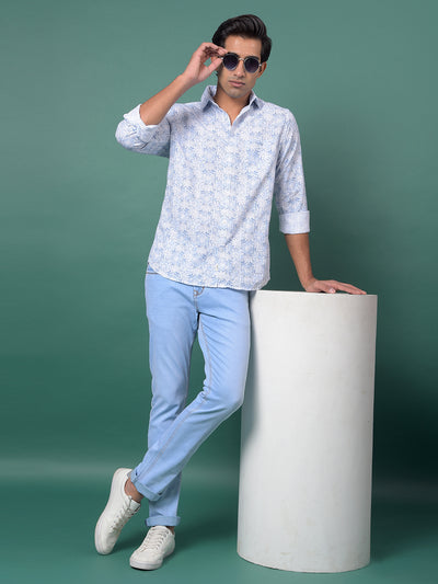 Blue Floral Print Shirt-Men Shirts-Crimsoune Club