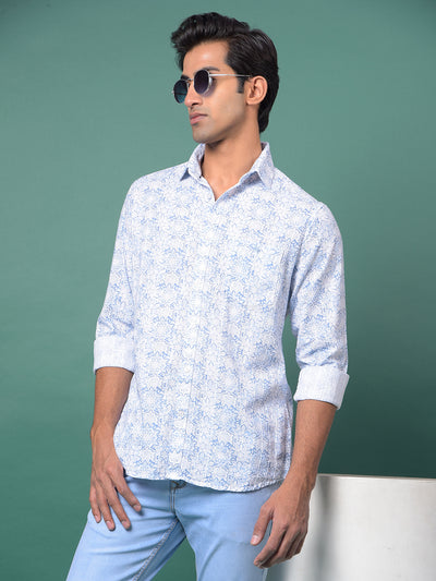 Blue Floral Print Shirt-Men Shirts-Crimsoune Club