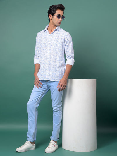 Blue Floral Print Shirt-Men Shirts-Crimsoune Club