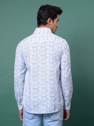 Blue Floral Print Shirt-Men Shirts-Crimsoune Club