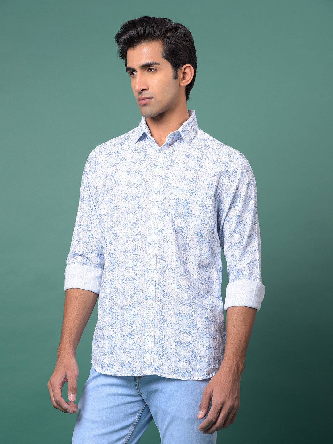 Blue Floral Print Shirt-Men Shirts-Crimsoune Club
