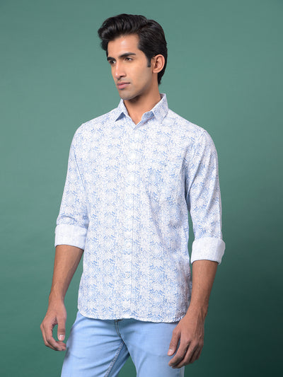 Blue Floral Print Shirt-Men Shirts-Crimsoune Club