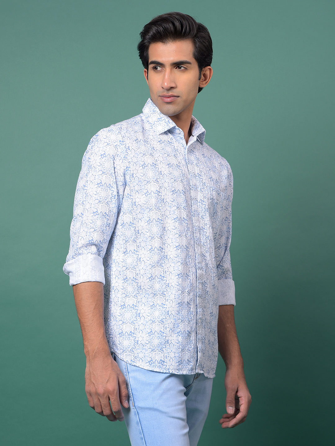 Blue Floral Print Shirt-Men Shirts-Crimsoune Club