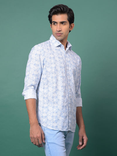 Blue Floral Print Shirt-Men Shirts-Crimsoune Club