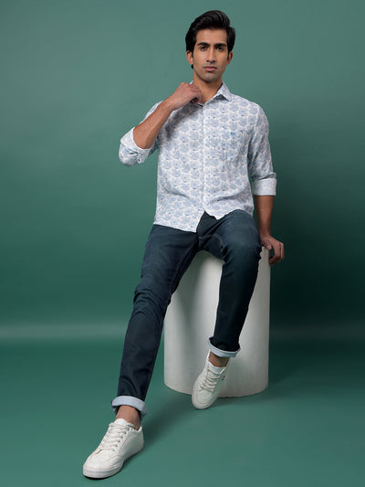 Blue Floral Print Shirt-Men Shirts-Crimsoune Club