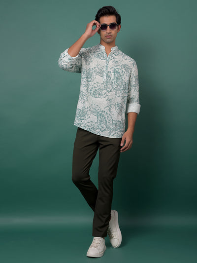 Green Floral Print Kurta-Men Kurtas-Crimsoune Club