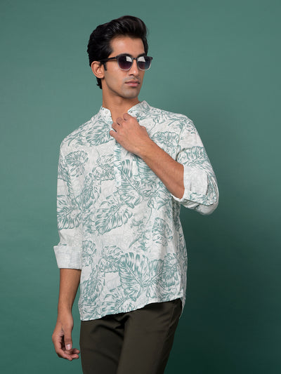 Green Floral Print Kurta-Men Kurtas-Crimsoune Club