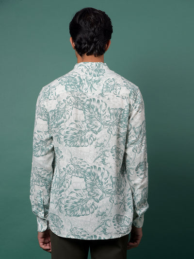 Green Floral Print Kurta-Men Kurtas-Crimsoune Club