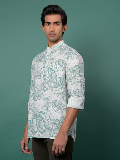 Green Floral Print Kurta-Men Kurtas-Crimsoune Club