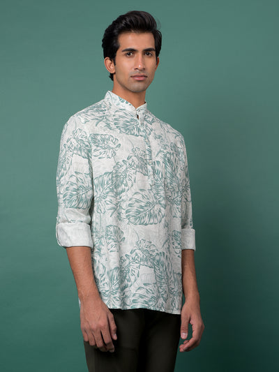 Green Floral Print Kurta-Men Kurtas-Crimsoune Club