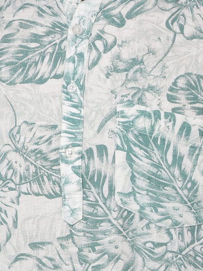 Green Floral Print Kurta-Men Kurtas-Crimsoune Club