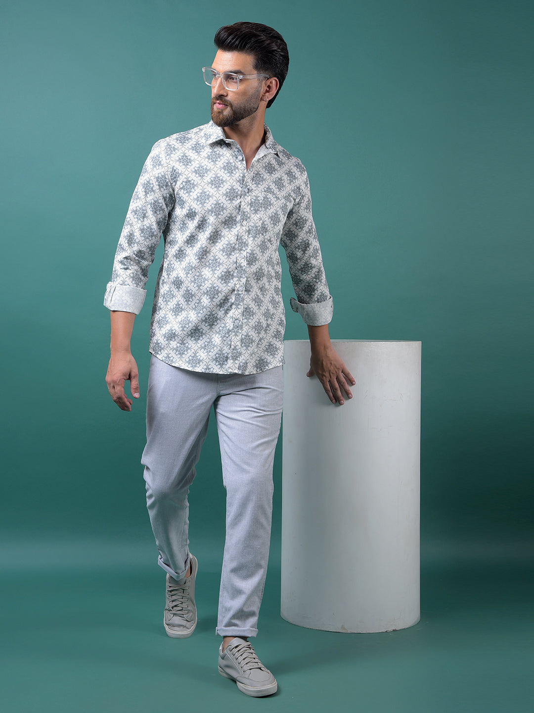 Grey Printed Shirt-Men Shirts-Crimsoune Club