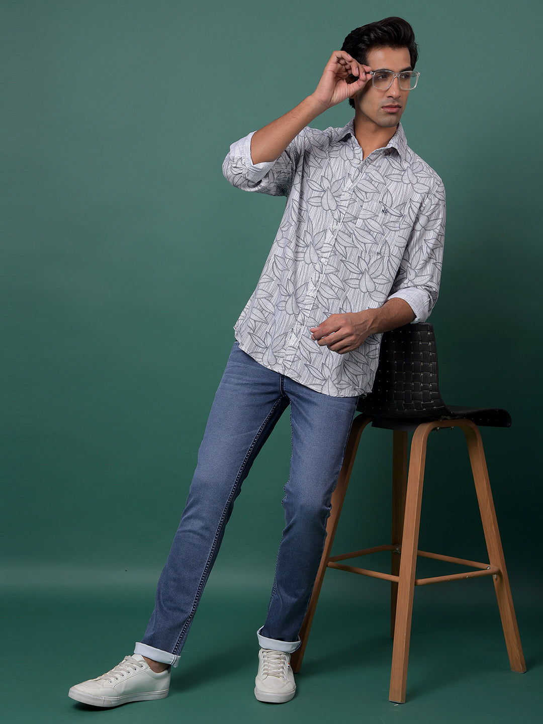 Grey Floral Print Shirt-Men Shirts-Crimsoune Club